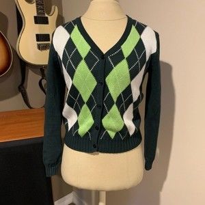 Green Argyle Women's Sweater